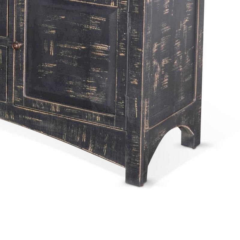 Rena Sideboard Buffet Console, 4 Doors, 5 Drawers, 59 Inch Black Wood