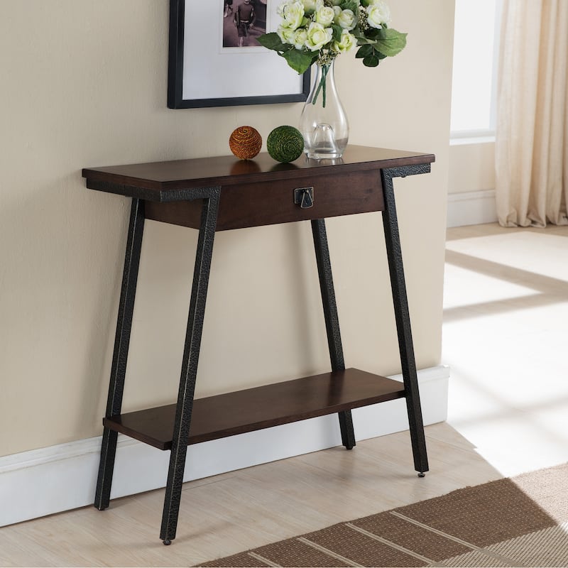 Leick Home Empiria Wood Console Table with Drawer and Metal Frame - Brown