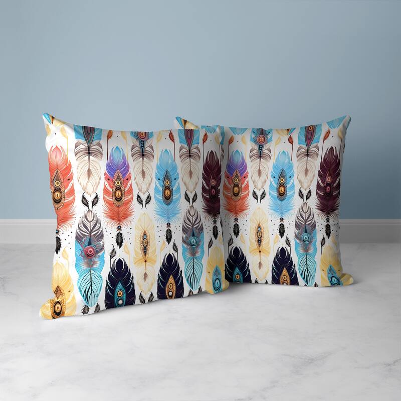 Feathered Treasure Faux Suede Reversible Throw Pillow Blue and Yellow