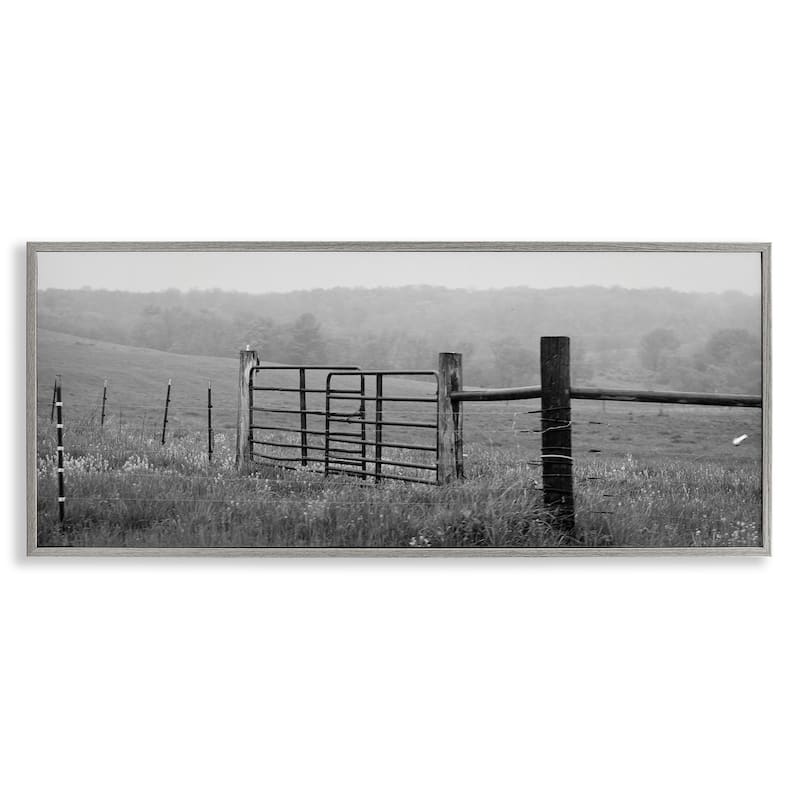 Stupell Countryside Farmland Front Gate Black White Landscape Photography Framed Wall Art - Grey