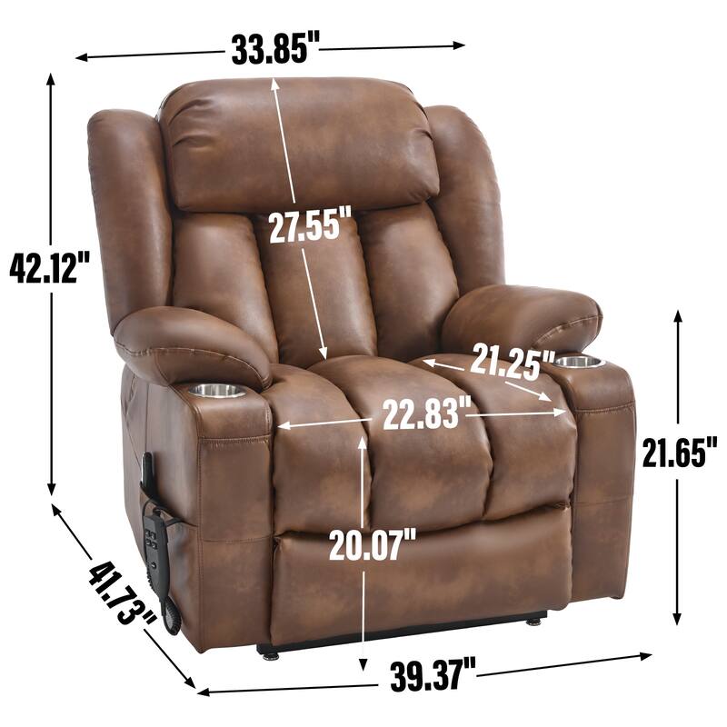 Oversized Faux Leather Power Lift Recliner with Massage & Heating