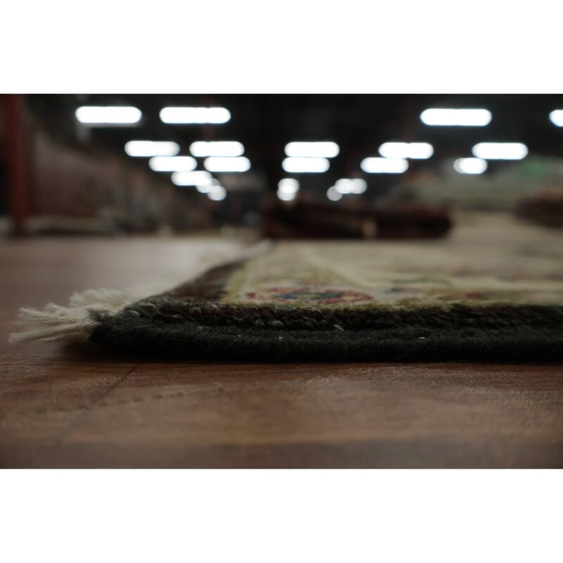 Hand Knotted Oriental 100% Wool Carpet Traditional All-Over Black Peshawar Area Rug - 9' 0'' X 6' 2''