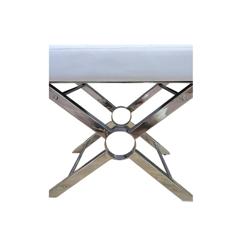 Modern X-Frame Stool - Chrome Steel Base, White Faux Leather Cushion, Soft Seat Vanity Bench