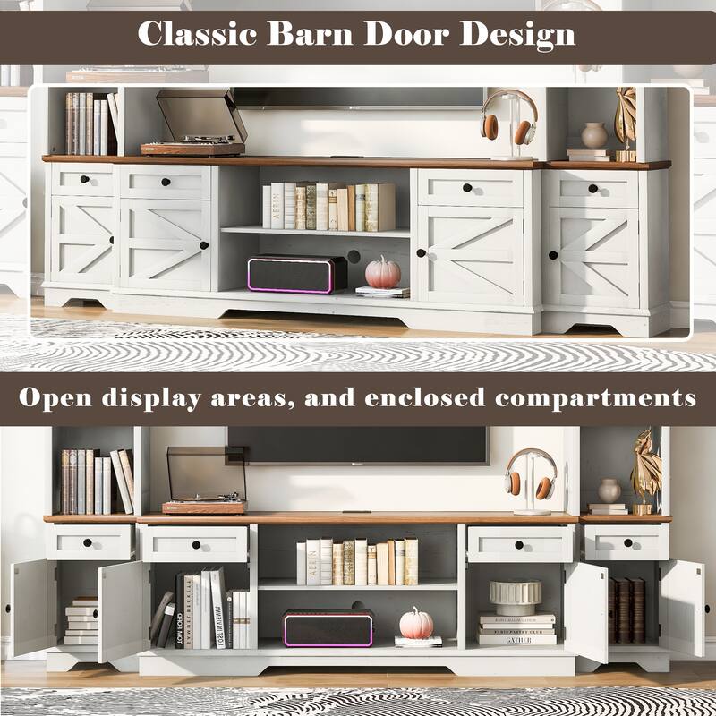 4-Piece Entertainment Center Wall Unit Set with Bridge for TVs Up to 70'', TV Stand W/Adjustable Shelves, Large Media Console