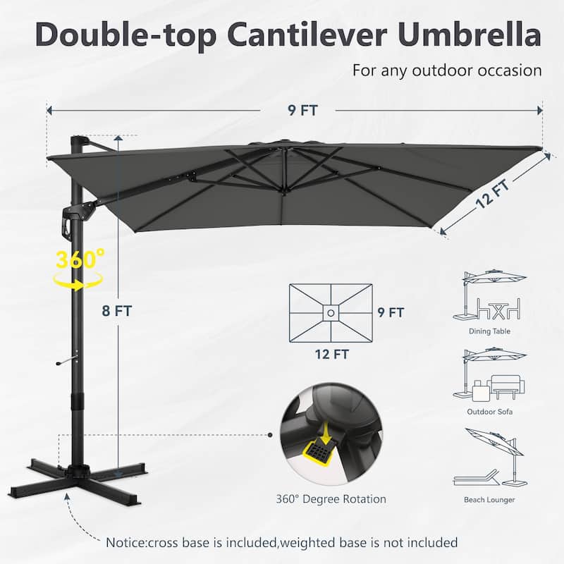 MAISON ARTS 12 FT Cantilever Umbrella 360 Degree Rotation & 6-Tilt Adjustable