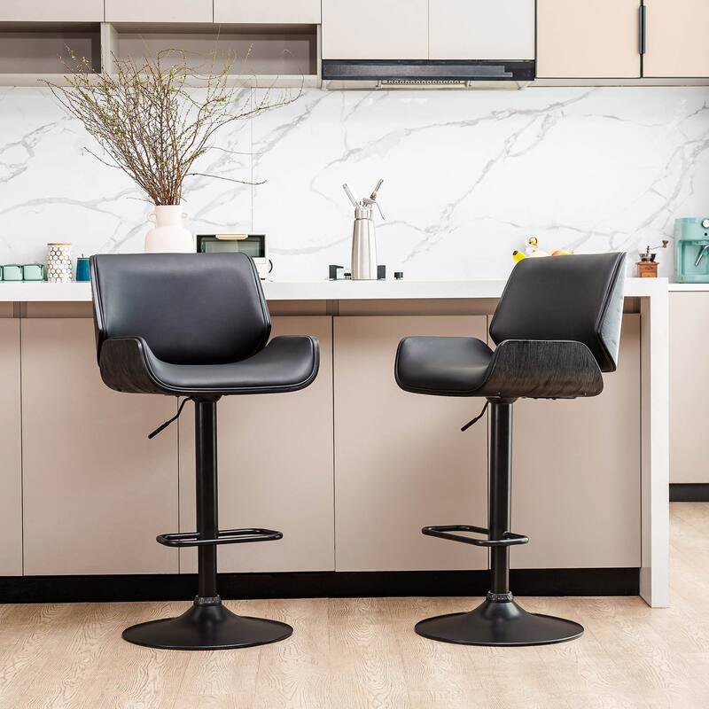 Glitzhome 46"H Mid-Century Modern Adjustable Swivel Bar Stool Set of 2