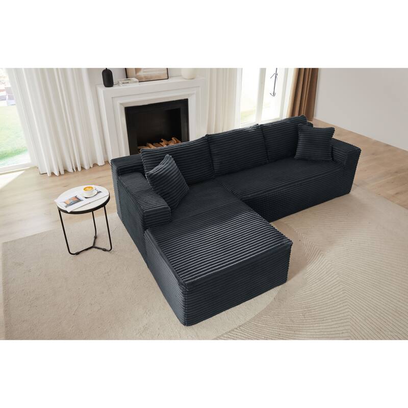 L-Shaped Modular Sectional Sofa with Chaise Lounge, Corduroy Cloud Boneless Couch with Deep Seat, Full-Compression 4 Seat Sofa