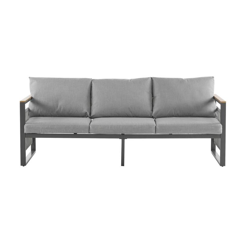 4-Pieces Outdoor Metal Patio Furniture Set, 5-Seat Patio Furniture Sofa Set with Cushion and Coffee Table, 3-Seater Sofa
