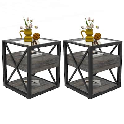 Set of 2 Modern End Table with Drawer