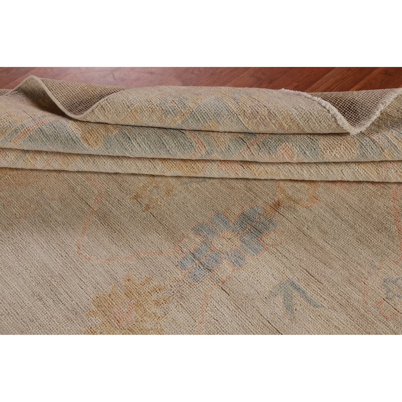 Hand Knotted Oriental 100% Wool Carpet Transitional All-Over Beige & Ivories Oushak Area Rug - 11' 10'' X 9' 0''
