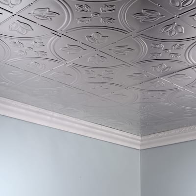 FASÄDE Traditional Style 5 Decorative Vinyl 2ft x 4ft Glue Up Ceiling Panel in Brushed Aluminum (5 Pack)