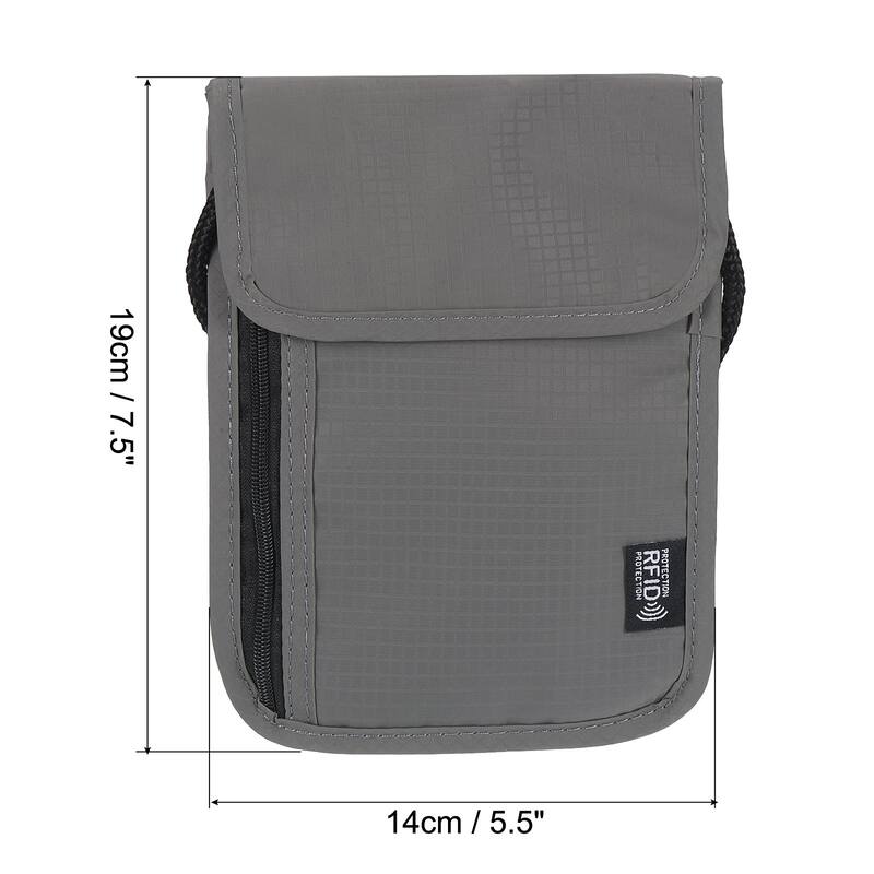 Neck Wallet Travel Pouch, RFID Blocking Travel Document Organizer - Gray