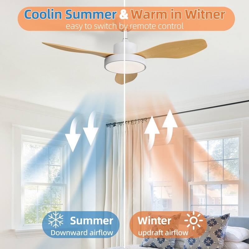 47 in. Modern Ceiling Fans in Black/White with 22W 3-Color LED Light, Remote Control & Reversible DC Motor