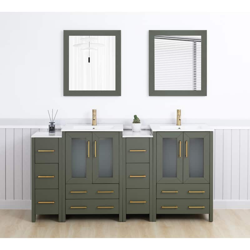 Vanity Art 72 in. Double Sink Bathroom Vanity with Top and Mirrors - 72 X 18.1 X 35.8
