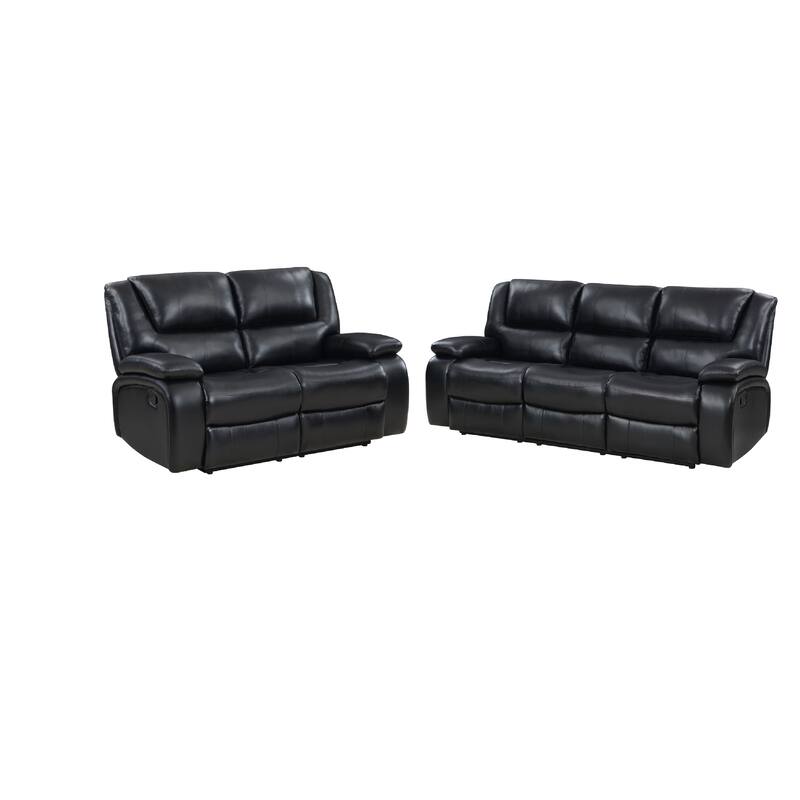 Mila 2pc Manual Reclining Sofa and Loveseat Set, Black Faux Leather