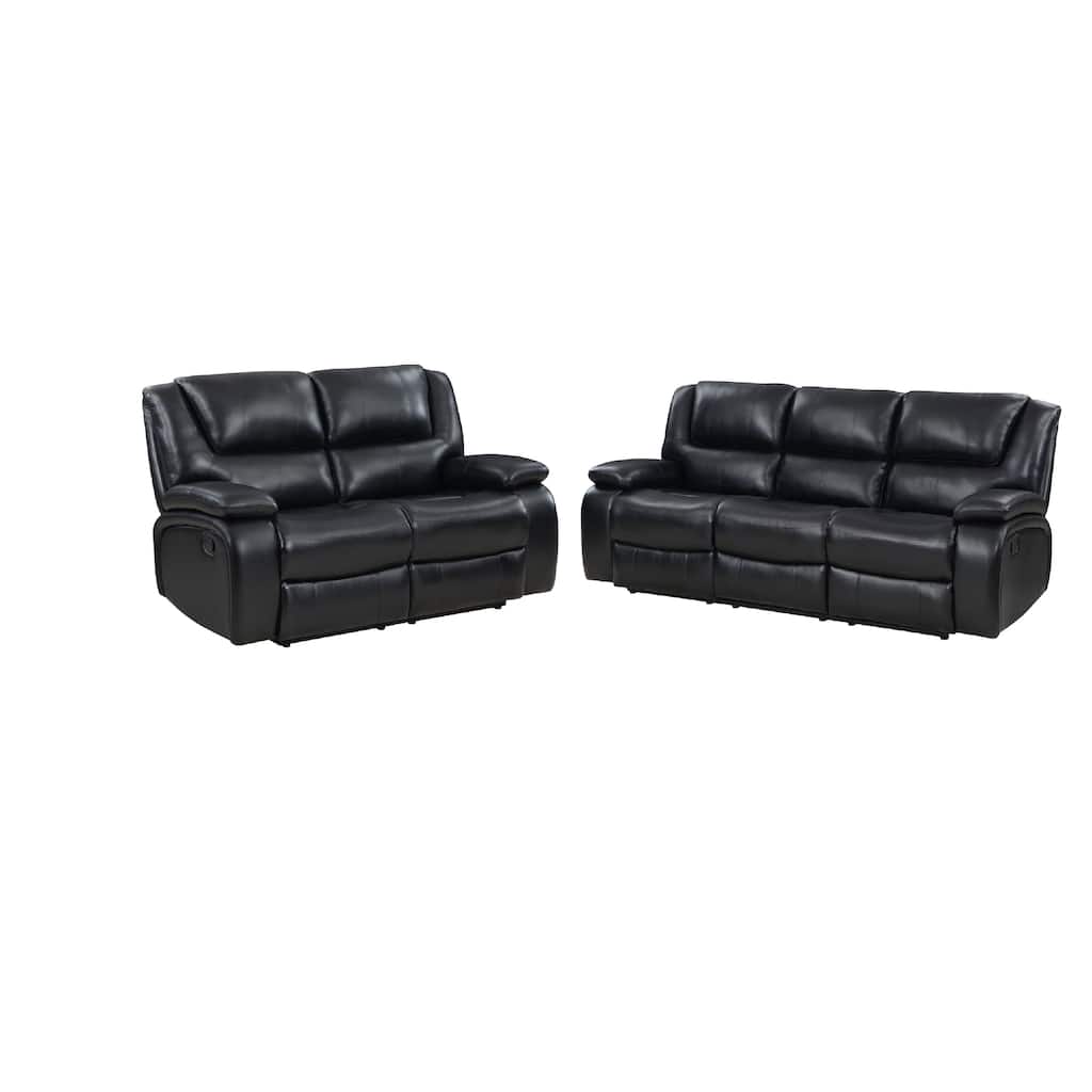 Mila 2pc Manual Reclining Sofa and Loveseat Set, Black Faux Leather