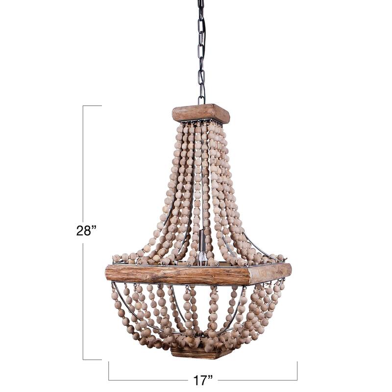 Wood & Metal Framed Chandelier with Wood Bead Draping