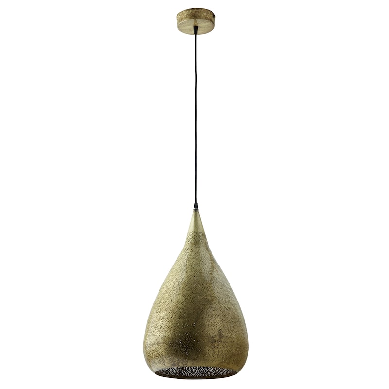 Penny River of Goods Cone-Shaped Pendant Lamp with Antique Gold Punched Metal Shade - 13" x 13" x 23.3/88.3"