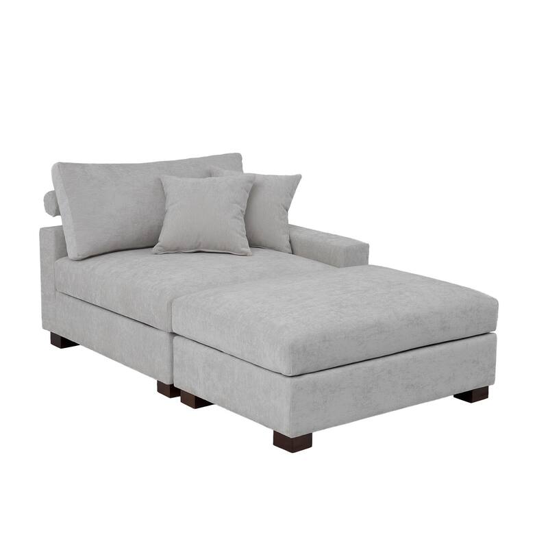 Modern Chenille Chaise Lounge Set with Ottoman