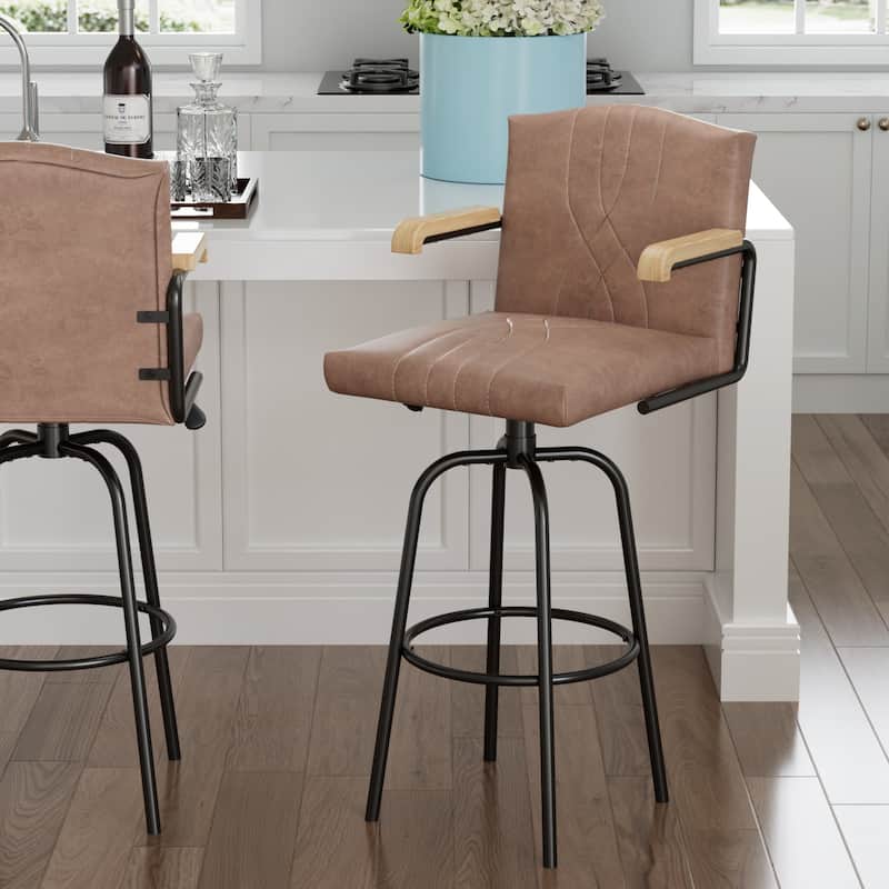 VECELO Set of 2/4 Velvet Bar Height Stools with Back, Upholstered Seat, Wood Armrests, Metal Legs, 30" Tall Bar Chairs