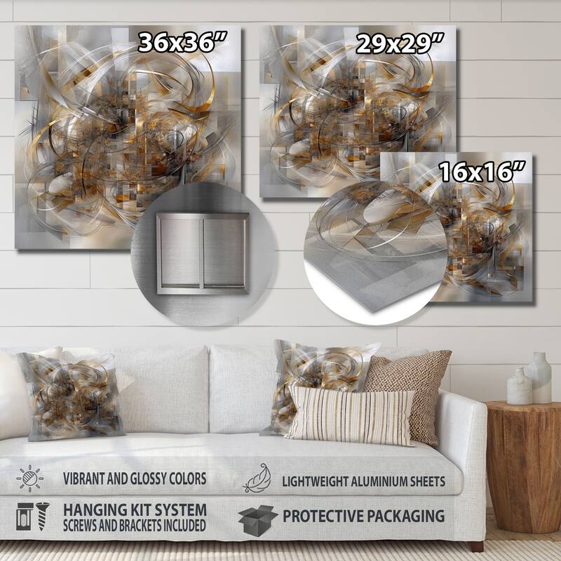 Designart "Grey Gold Captivating Liquid Ink" Abstract Marble Metal Wall Art