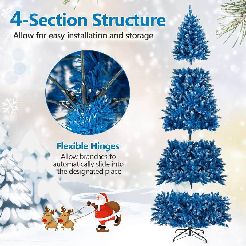Gymax Pre-Lit Artificial Christmas Tree Blue Hinged Xmas Tree w/