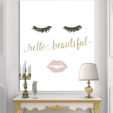 Silver Orchid "fashion Glam Lips on Gold I" Posh & Luxe Canvas Artwork Print - Pink