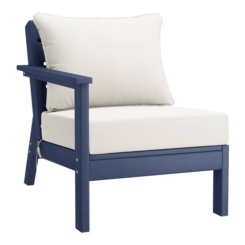 Birchwood All Weather HDPE Outdoor Patio Deep Seating Navy Blue Left Arm Facing Chair With Cushions (1-Piece)