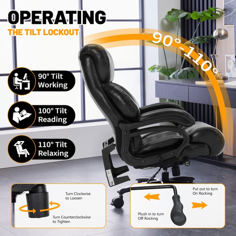 600lbs Big and Tall Office Chair, Executive Chair with Adjustable Headrest, High Back Extra Wide Seat