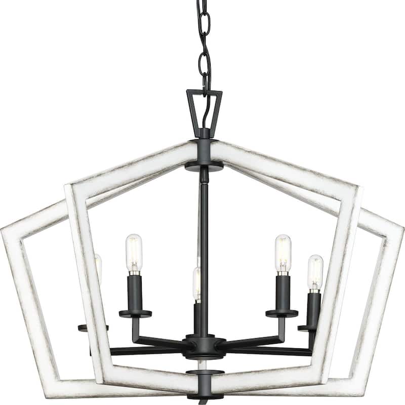 Galloway Collection 5-Light 19.25 in. Matte Black Modern Farmhouse Chandelier with Distressed White Accents - Medium