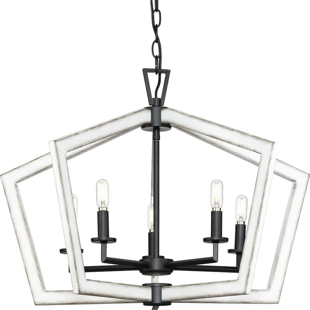 Galloway Collection 5-Light 19.25 in. Matte Black Modern Farmhouse Chandelier with Distressed White Accents - Medium
