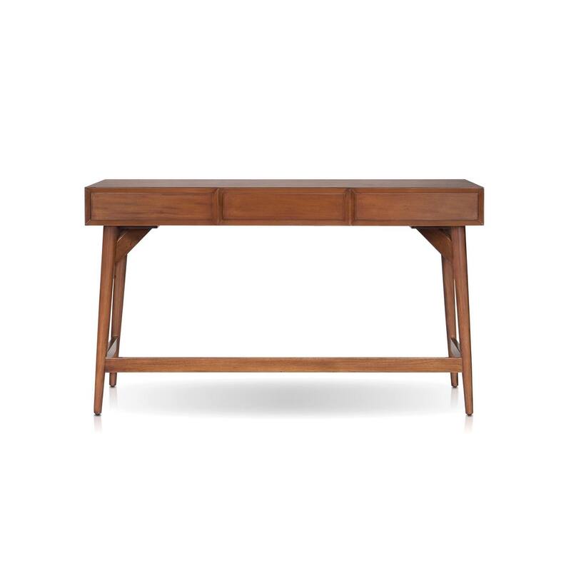 Alpine Furniture Flynn 52" W 3 Drawer Writing Desk, Chestnut