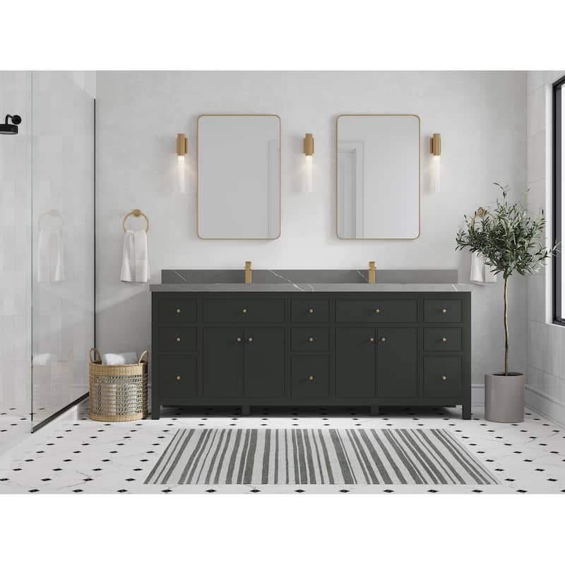 Willow Collections 84 in. W x 22 in. D Sonoma Free Standing Reeded Double Sink Bathroom Vanity with Countertop - 2" Piatra Gray - Black top