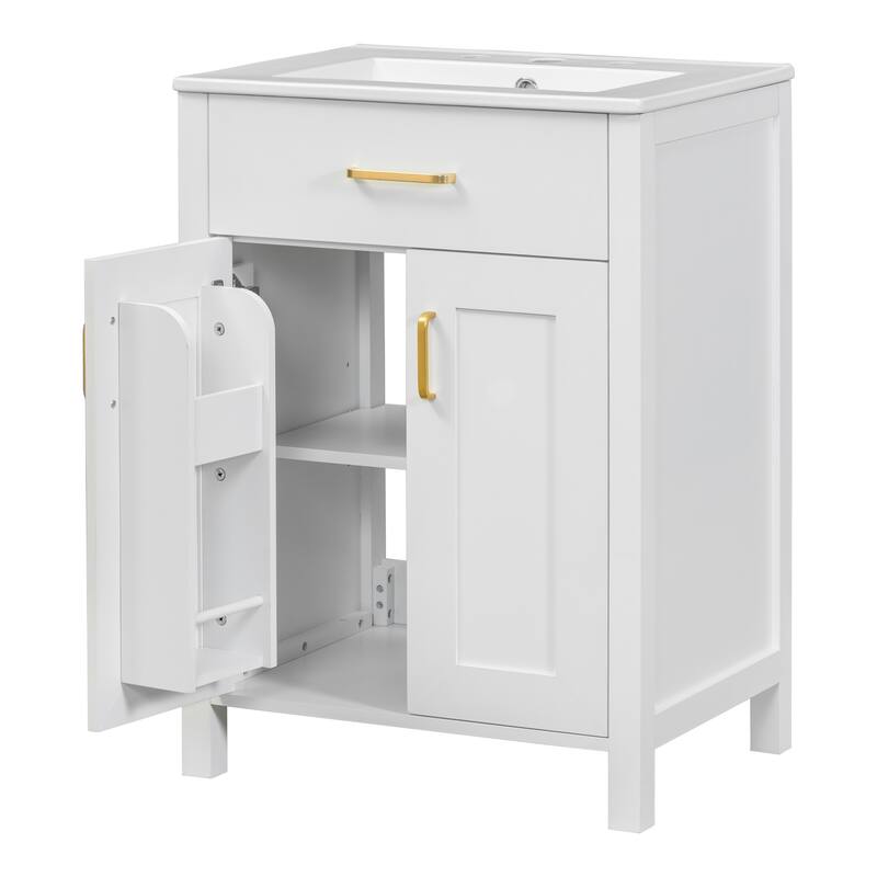 48-Inch Bathroom Vanity with Ceramic Sink, Soft-Close Doors, Flip Drawer, Double-Layer Door Shelves, Elegant Storage Solution