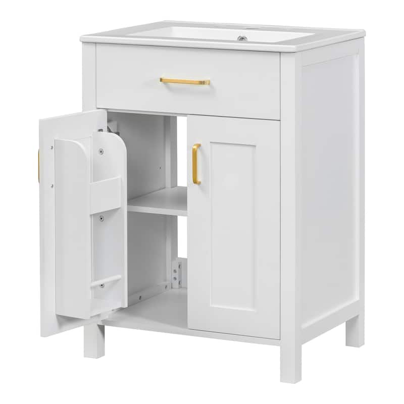 48 Inch Modern Bathroom Vanity Ceramic Sink Soft Close Doors Flip Drawer Double Layer Shelves