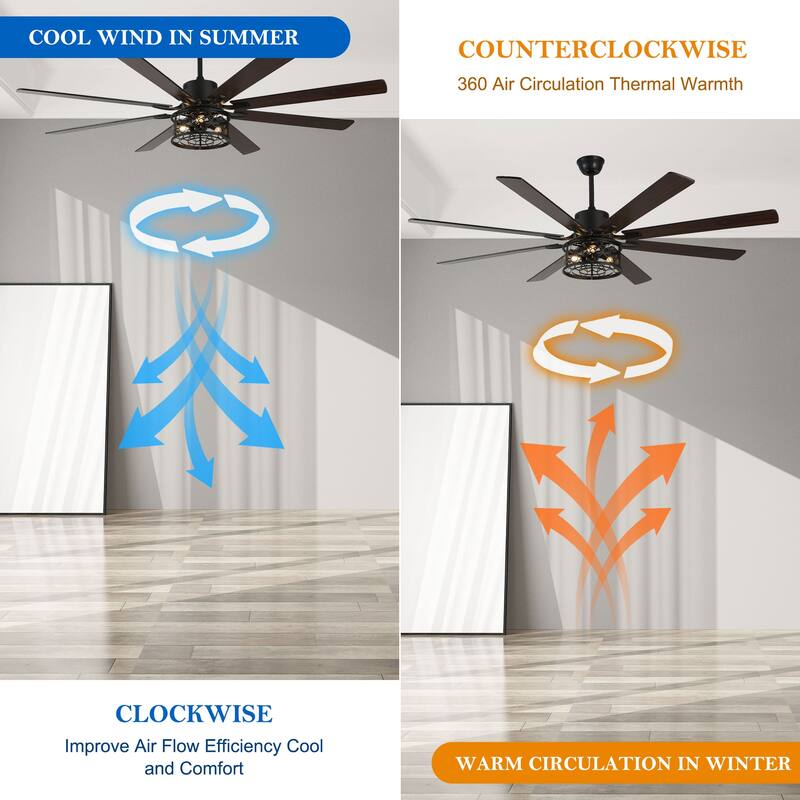 72" Antique Large Ceiling Fan with Light Kit, 8 Wood Blades Ceiling Fan, Quiet DC Motor 6 Speed w/ Remote for Living Room