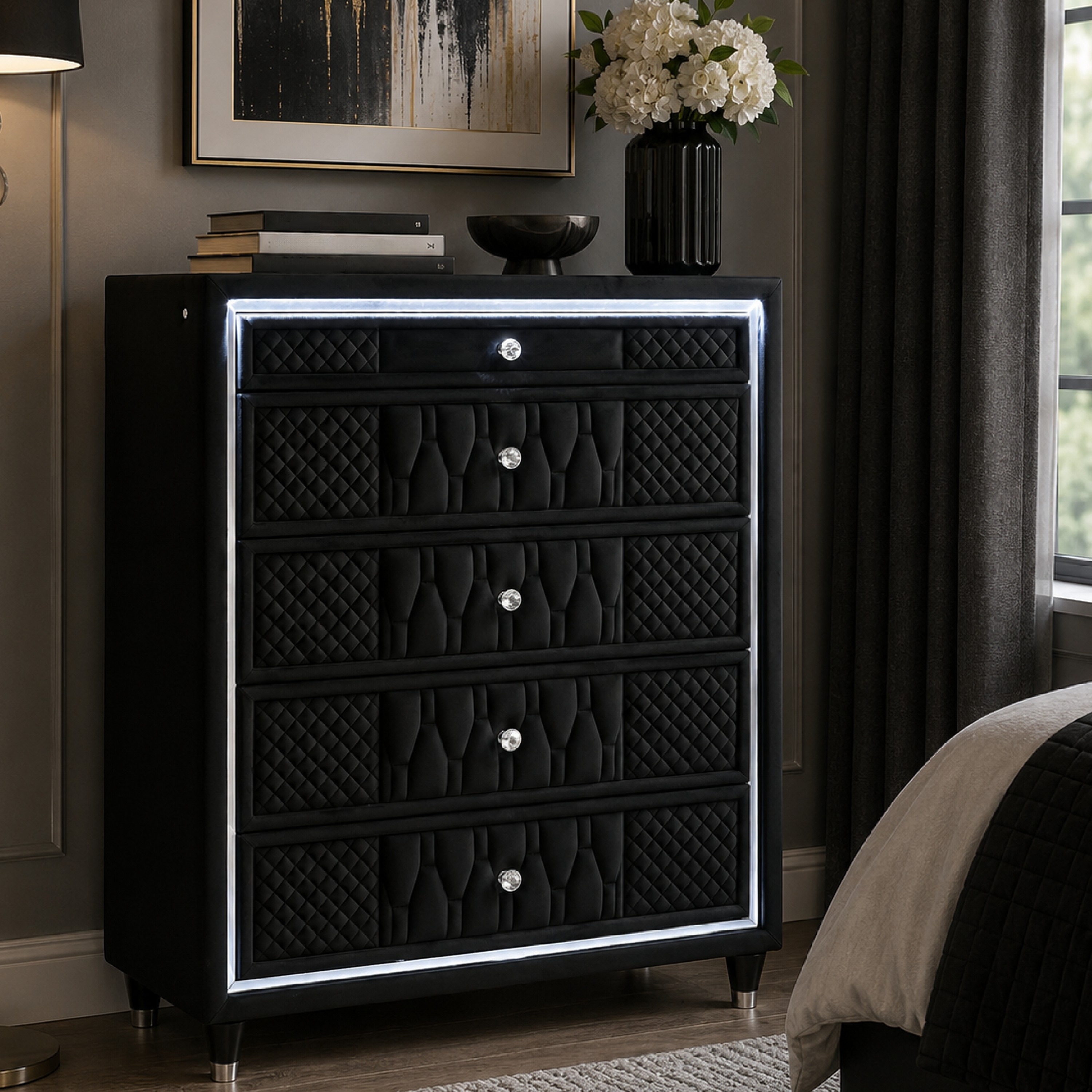 black dresser with led lights 9 Drawer for Bedroom, Dresser and Power Outlet knoworld Drawer Dresser Global Furniture Reid Black Mirror