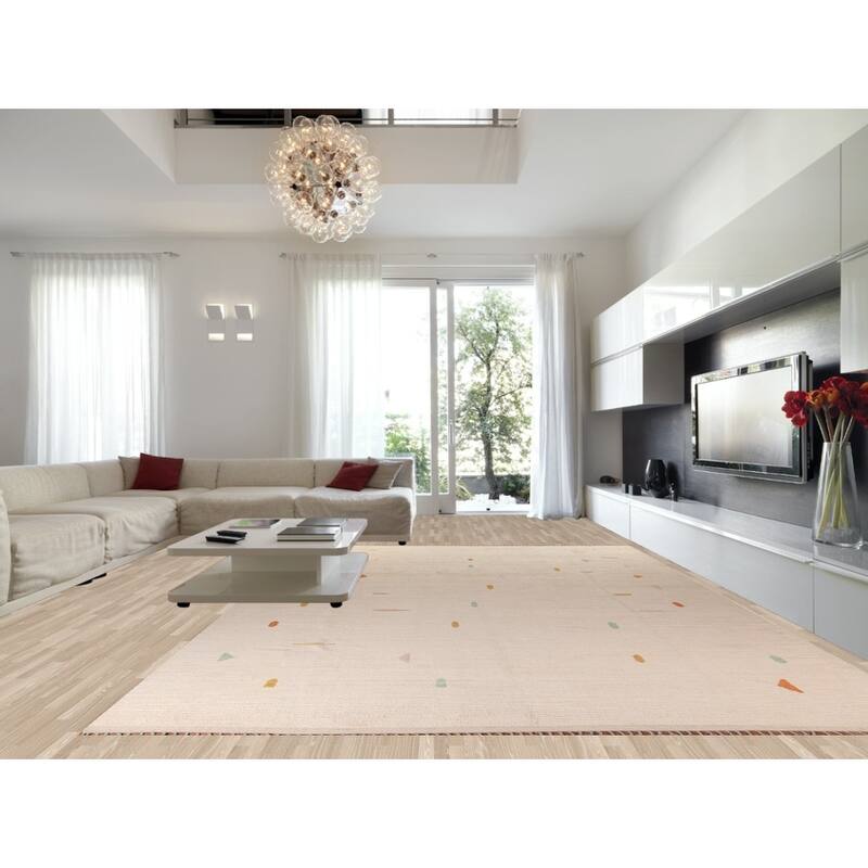 Ivory Palace Size Moroccan Oriental Area Rug Hand-Knotted Wool Carpet - 11'10"x 18'7"