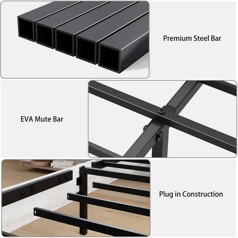 Roomfitters Floating Bed Frame with Illuminated Headboard, Charging Station, Hidden Storage, No Box Spring, White+Grey