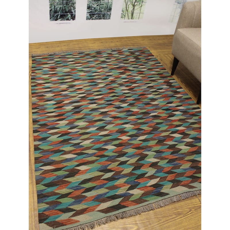 Hand-Woven Winchester Kilim Firth Charcoal/Rust Rug - 5'0" x 6'7"