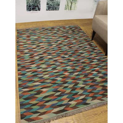 Hand-Woven Winchester Kilim Firth Charcoal/Rust Rug - 5'0" x 6'7"
