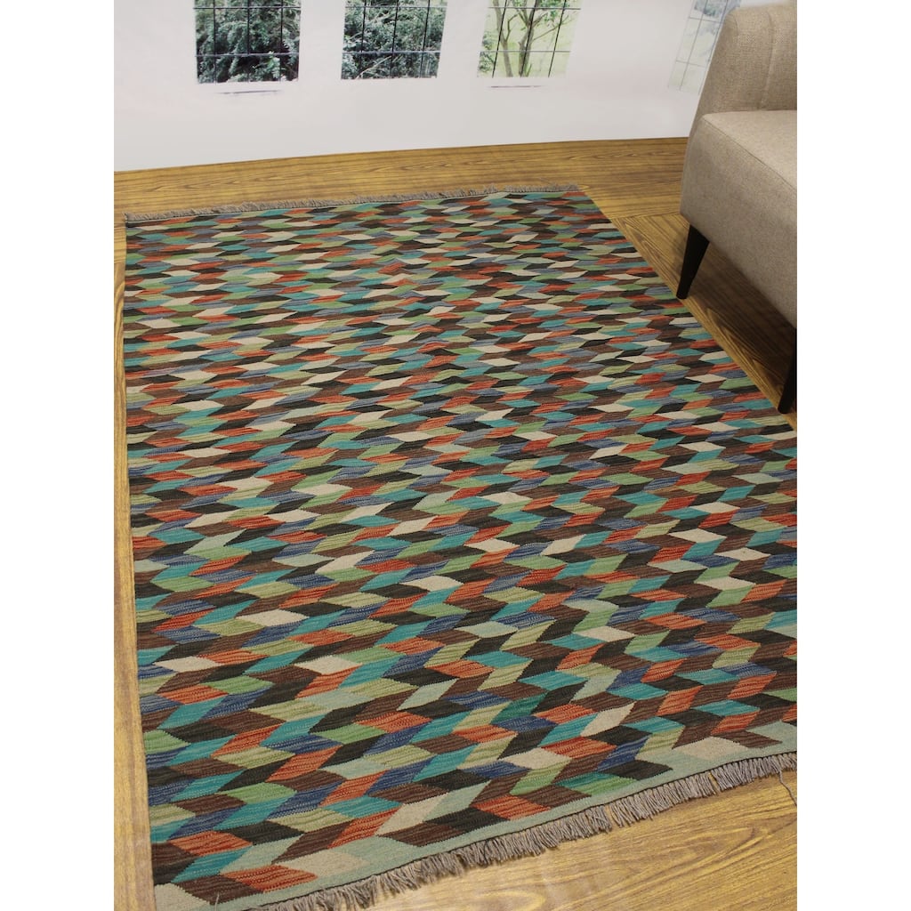 Hand-Woven Winchester Kilim Firth Charcoal/Rust Rug - 5'0" x 6'7"