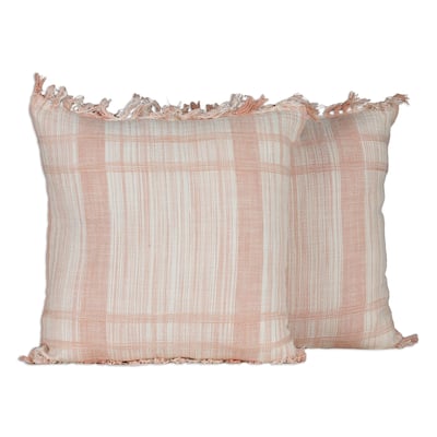 Novica Handmade Passionate Peach Cotton Cushion Covers (Pair)