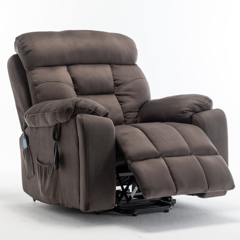 Velvet Wide Power Lift Recliner Chair with Heat, Massage, and Silent OKIN Motor