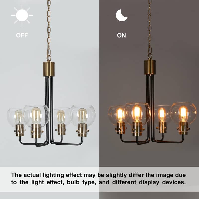 Modern Farmhouse 4-Light Black Gold Glass Chandelier for Dining Room - 20" D x 19" H