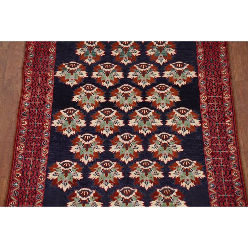 Navy Blue Balouch Persian Runner Rug Hand-Knotted Wool Carpet - 3'9" x 9'0"