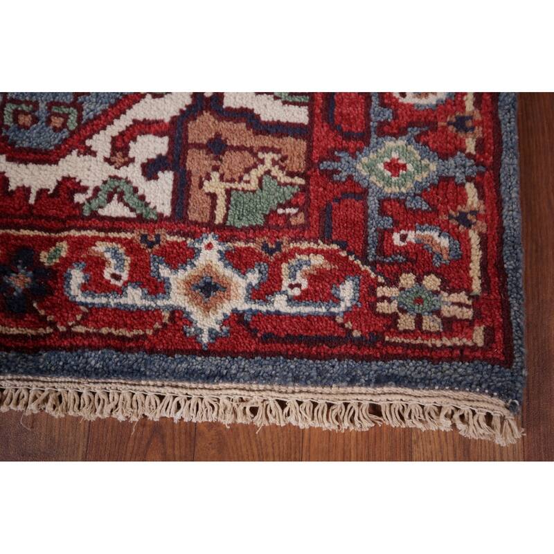 Blue Kazak Oriental Runner Rug Hand-Knotted Geometric Wool Carpet - 2'7"x 8'3"