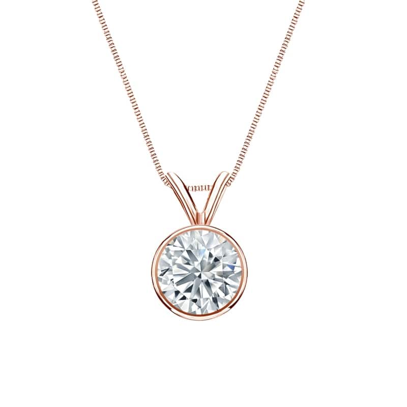 Auriya 14-karat Gold 0.90ctw Round Solitaire Lab Grown Diamond Necklace Basket (D-E VVS) - 0.90 - Rose