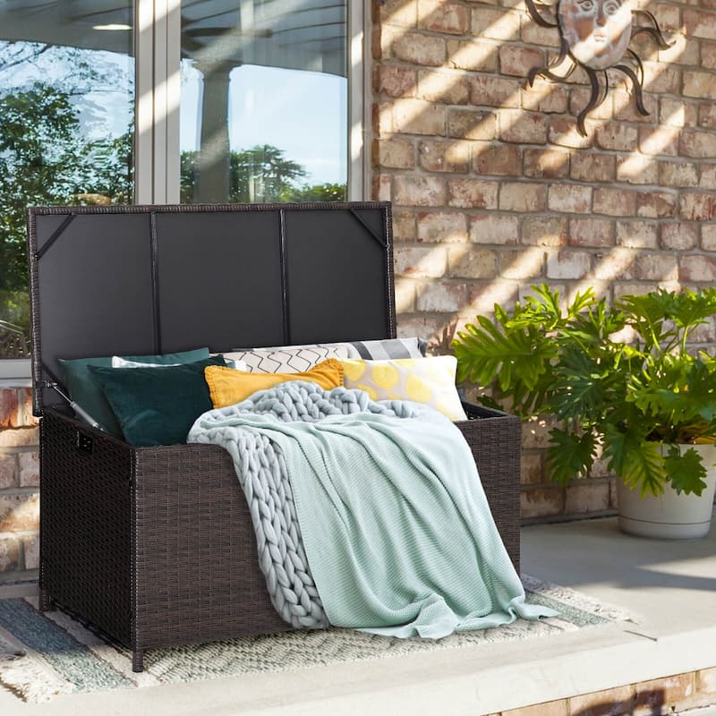 Large Mix Brown Deck Storage Box with Steel Frame and Wheels and Protective Liner