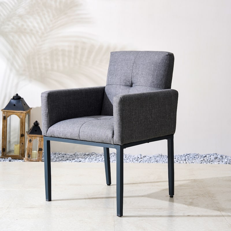 Set of 2 Modern Aluminum Grey Upholstered Dining Chairs with Armrest